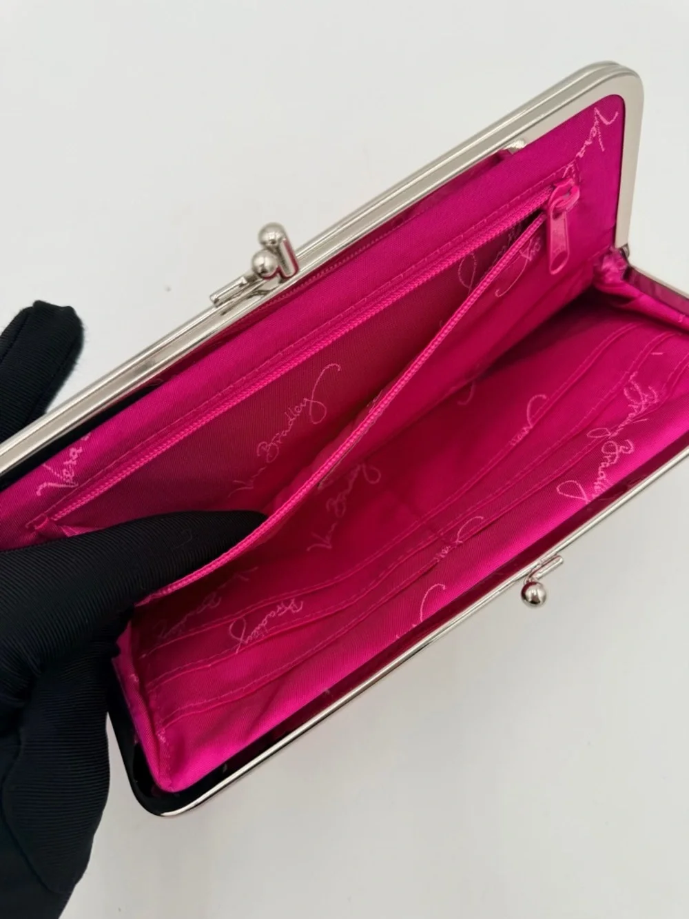Vera Bradley Pinwheel Pink Double Kiss Lock Clutch Wallet Retired - Picture 6 of 10
